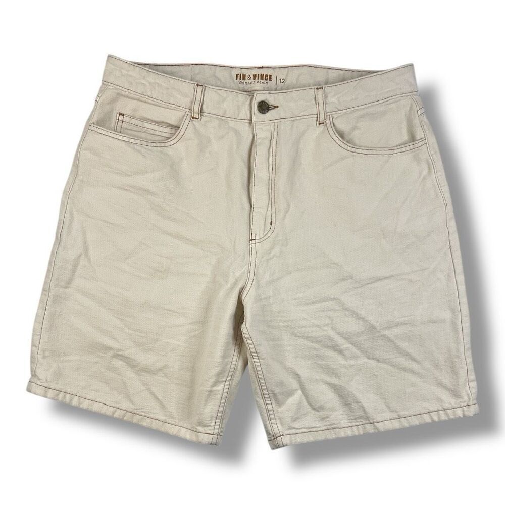 Fin & Vince Denim Cream 100% Cotton Shorts Size 12